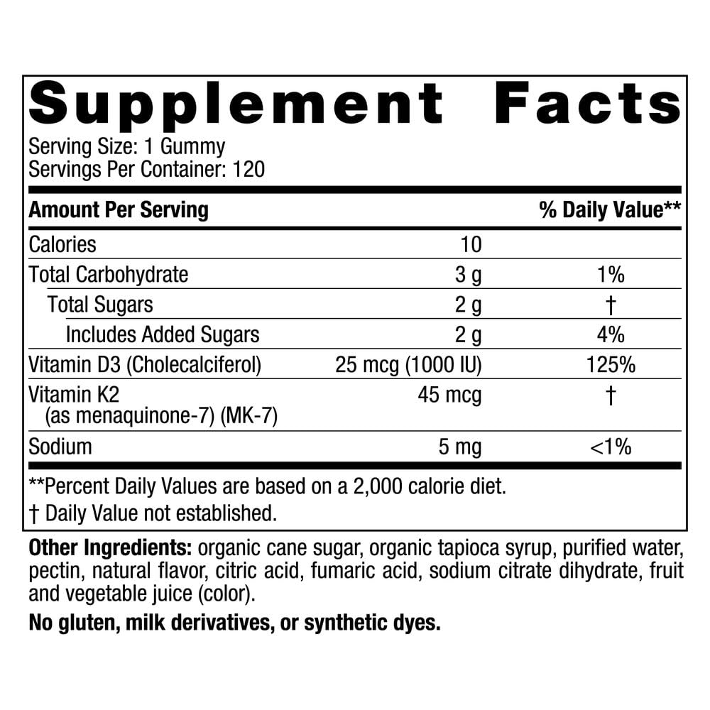 Nordic Naturals Vitamin D3 + K2 Gummies, Pomegranate - 60 Gummies - 1000 IU Vitamin D3 + 45 mcg K2 - Great Taste - Bone Health, Promotes Healthy Muscle Function - Non-GMO - 60 Servings - Nirvana Guru