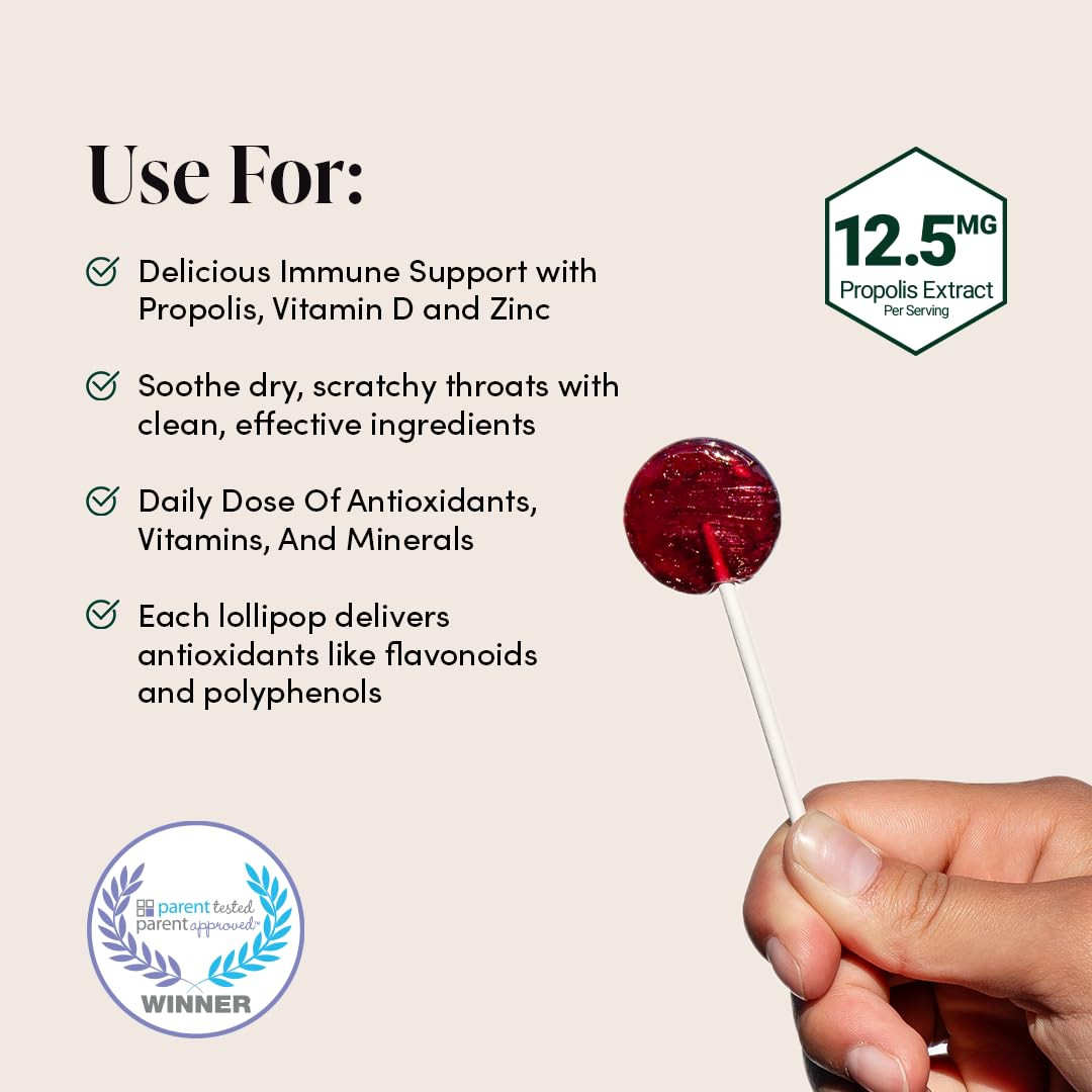 Kids Throat Soothing Lollipops by Beekeeper's Naturals - Doctor Formulated Immune Support, Vitamin D & Honey, Under 2g Sugar, Clean Ingredients,15 ct Nirvana Guru