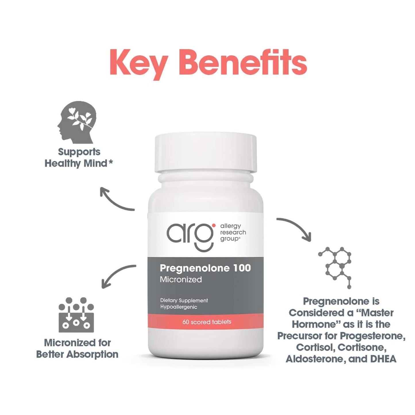 Allergy Research Group Pregnenolone Supplement - Progesterone Supplements 50mg, Hormone & Stress Support, Made from Non-GMO Wild Yam, Micronized Lipid Matrix, Plant-Sourced, Scored Tablets - 60 Count Nirvana Guru