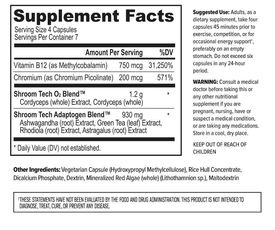 ONNIT Shroom Tech Sport Daily Exercise Support Capsules, Pre Workout Supplement with Cordyceps Mushrooms, Caffeine-Free Dietary Supplement for Daily Energy Support, 84 Count