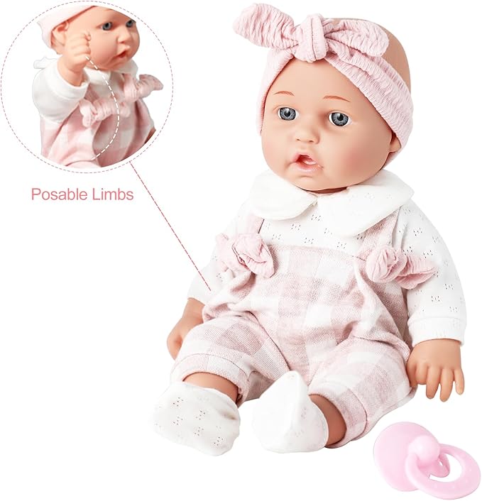 Enjoyin 12'' Baby Doll in Gift Box with Pink Cloths, Pacifier, 13''x13'' Microfabric Blanket, and Feeding Bottle. Gift Idea for Ages 3+ nirvanaguru