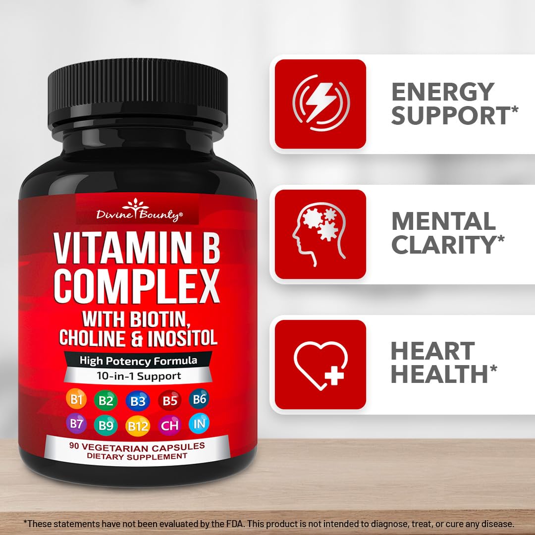 Divine Bounty Super B Complex Vitamins - All B Vitamins Including B12, B1, B2, B3, B5, B6, B7, B9, Folic Acid - Vitamin B Supplement - Support Healthy Energy Metabolism - 90 Vegetarian Capsules Nirvana Guru