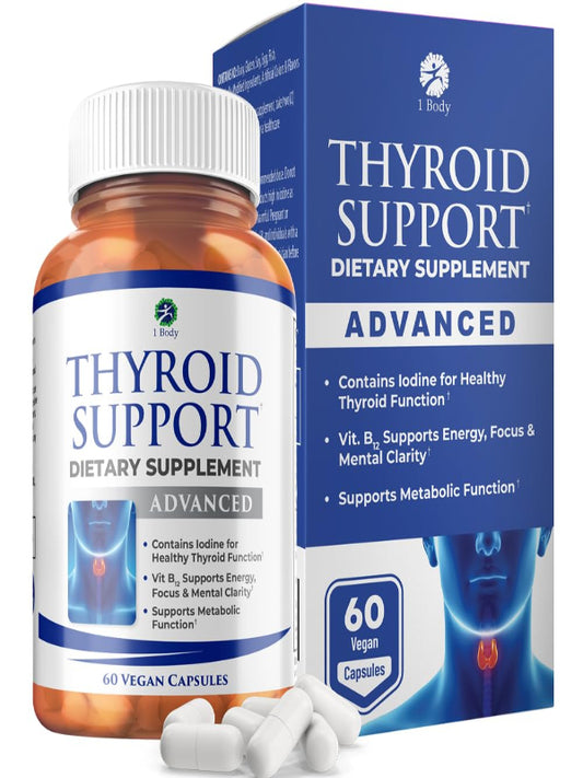 1 Body Thyroid Support Supplement with Iodine, B12, Zinc, Selenium, Ashwagandha, Non-GMO, Vegetarian, 30 Day Supply Nirvana Guru