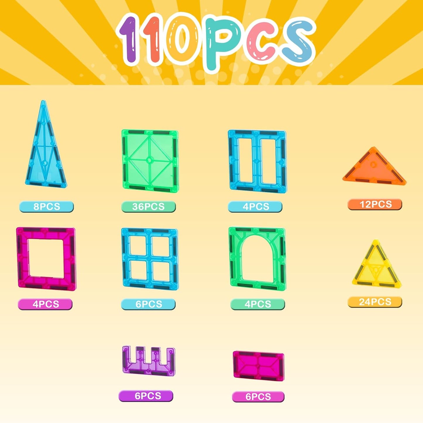 FNJO Magnetic Tiles, 110PCS Magnet Building Set, Magnetic Building Blocks,Construction STEM Learning and Playing Toys for Kids, Montessori Toy for Preschool Boys Girls Toddlers Classroom Must-Haves Nirvana Guru