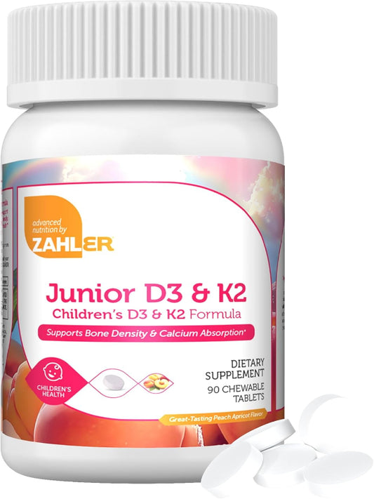 Zahler - Junior Vitamin D3 + K2 Chewable Tablets for Kids| Vitamin D for Kids 2000 IU | Delicious Vitamin D K2 Chews to Support Healthy Bones & Teeth - Kosher, Less Sugar Than Gummies (90 Count) - Nirvana Guru