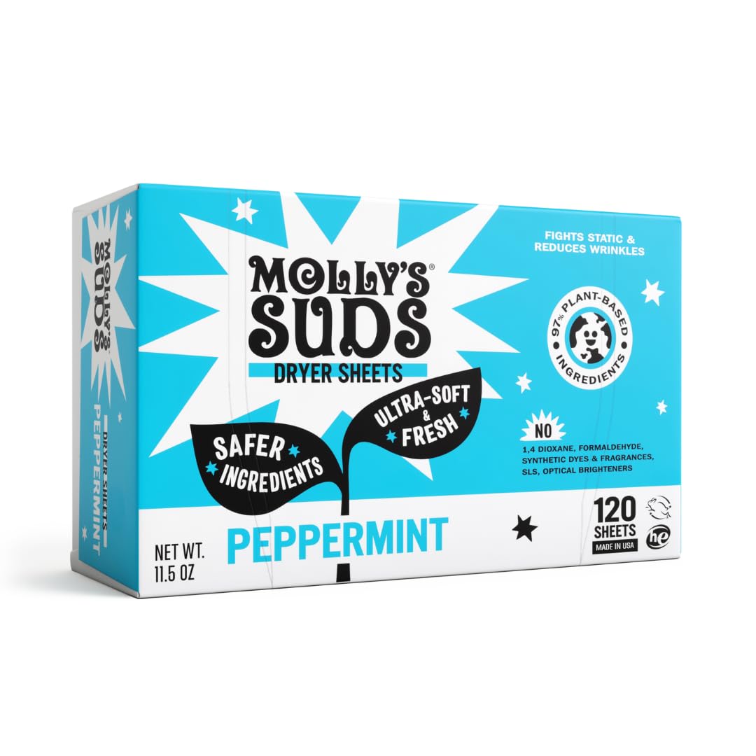 Molly's Suds Fabric Softener Dryer Sheets for Sensitive Skin | Plant-Based Static Reducer, Plastic-Free Packaging | Lavender (120 Sheets) Nirvana Guru