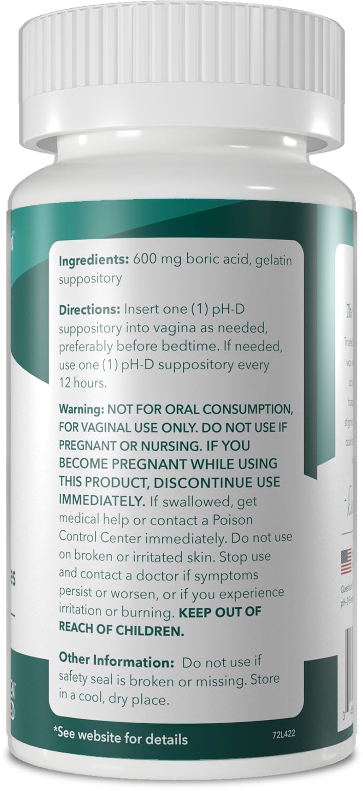 pH-D Feminine Health - 600 mg Boric Acid Suppositories - Woman Owned - for Vaginal Odor Use - 72 count