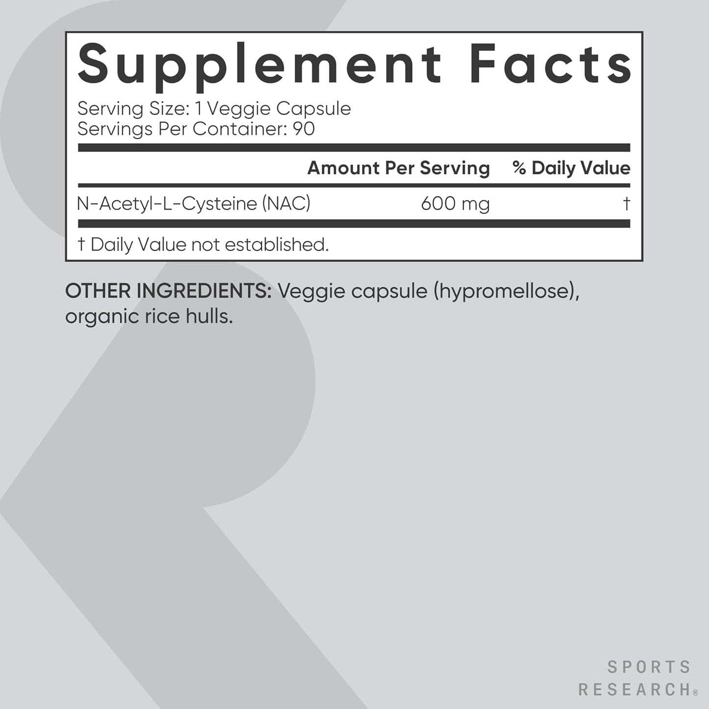 Sports Research N-Acetyl L-Cysteine (NAC) 600mg, 90 Veggie Capsules - Vegan, Non-GMO, Gluten Free. Lemon Aroma - Nirvana Guru