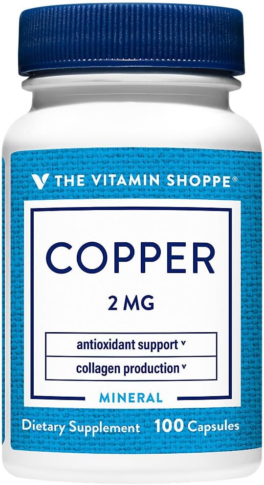 The Vitamin Shoppe Copper 2MG (Copper Gluconate) Supplement - Essential Antioxidant for Iron Metabolism & Immune Support - Once Daily Mineral for Overall Health (100 Capsules) Nirvana Guru