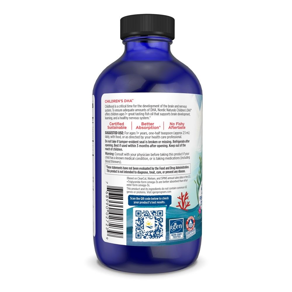 Nordic Naturals Children’s DHA, Strawberry - 16 oz for Kids - 530 mg Omega-3 with EPA & DHA - Brain Development & Function - Non-GMO - 192 Servings - Nirvana Guru
