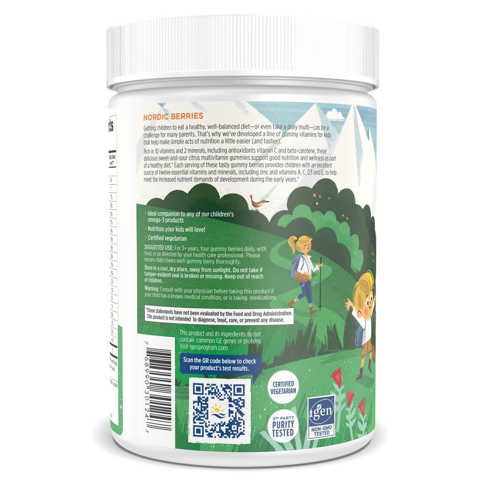 Nordic Naturals Nordic Berries, Citrus - 200 Gummy Berries - Great-Tasting Multivitamin for Ages 2+ - Growth, Development, Optimal Wellness - Non-GMO, Vegetarian - 50 Servings - Nirvana Guru