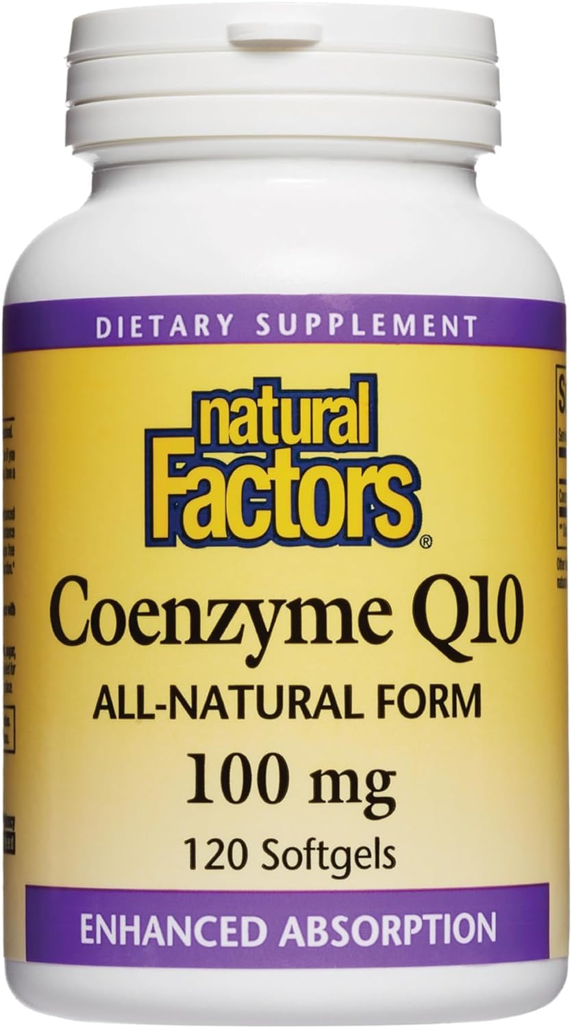 Natural Factors Coenzyme Q10 100 mg, Natural Coenzyme Q10 Supplement for Energy, Heart and Cognitive Support, 120 Softgels - Nirvana Guru