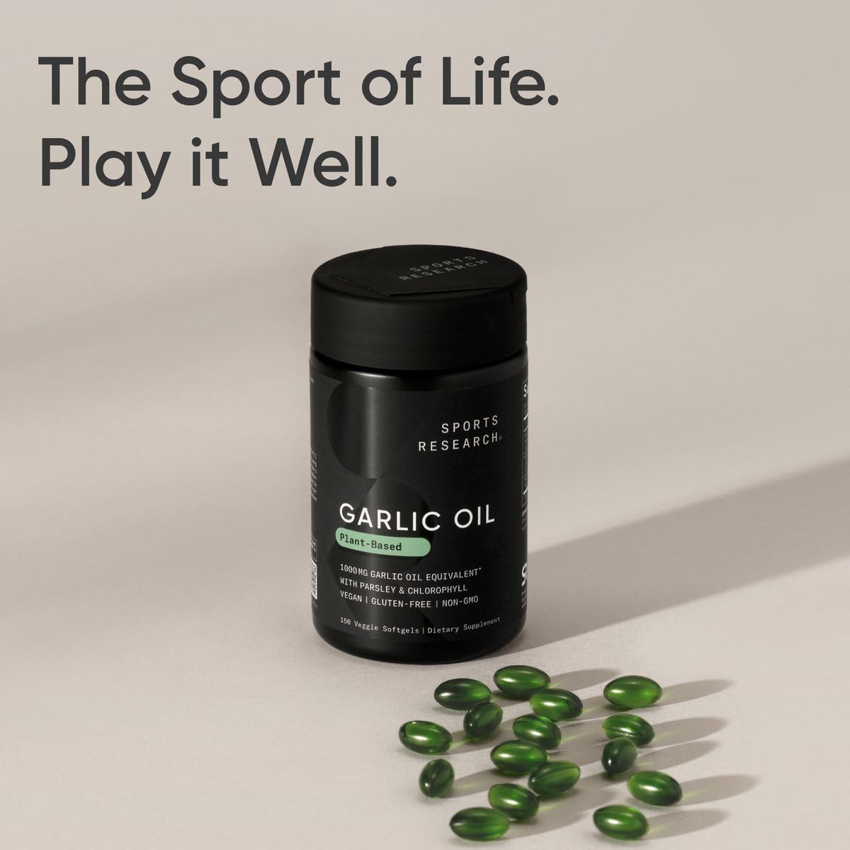 Sports Research Odorless Garlic Oil Pills (1000mg) with Parsley & Chlorophyll | Non-GMO Verified, Vegan Certified & Gluten Free (150 Plant Gels) - Nirvana Guru