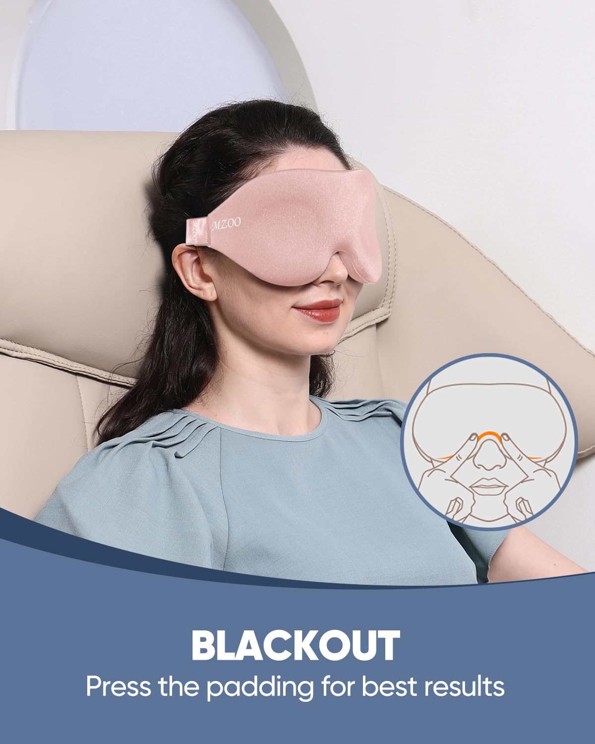 MZOO Sleep Eye Mask for Side Sleeper Men Women, Zero Eye Pressure 3D Sleeping Mask, Light Blocking Patented Design Night Blindfold, Soft Eye Shade Cover for Travel, Black
