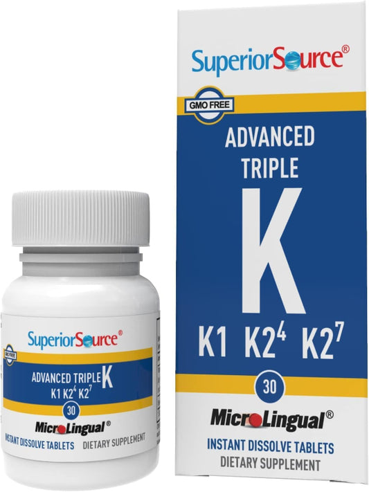 Superior Source Triple K, 3-in-1 Formula, MK-4 500 mcg, MK-7 50 mcg, K1 500 mcg, Quick Dissolve Sublingual Tablets, 30 Count, Healthy Bones and Arteries, Immune & Cardiovascular Support, Non-GMO Nirvana Guru