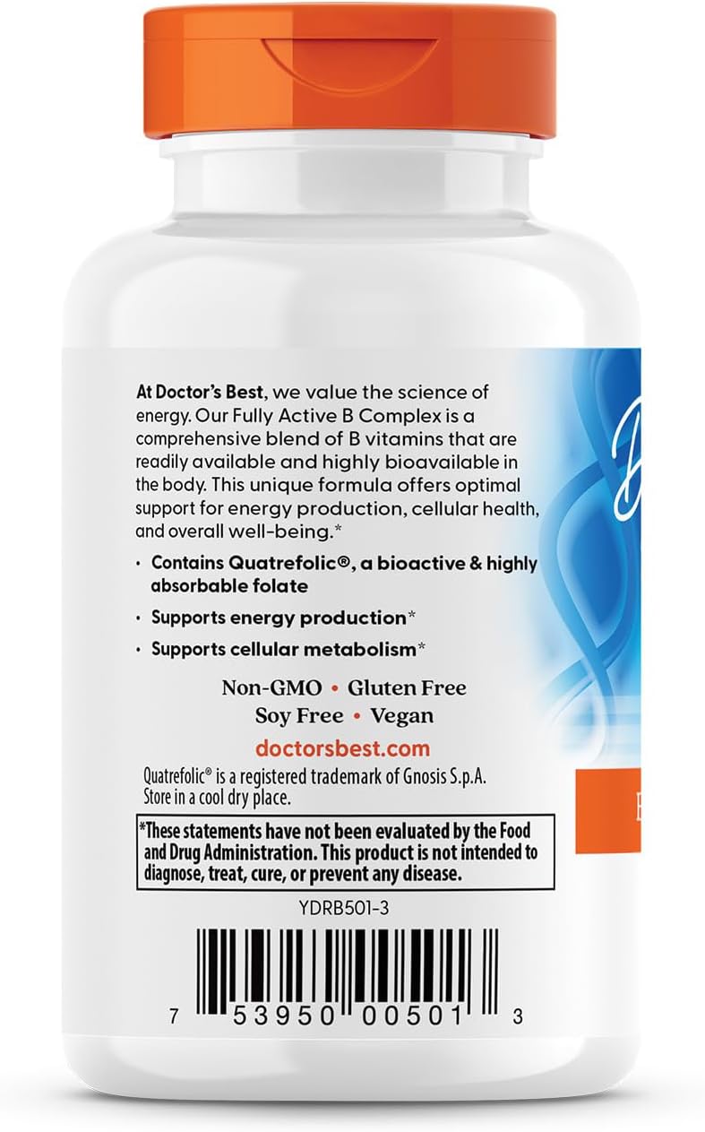 Doctor's Best Fully Active B Complex, Energy & Cellular Support, Non-GMO, Gluten Free, Soy Free, Vegan 60 Veggie Caps - Nirvana Guru