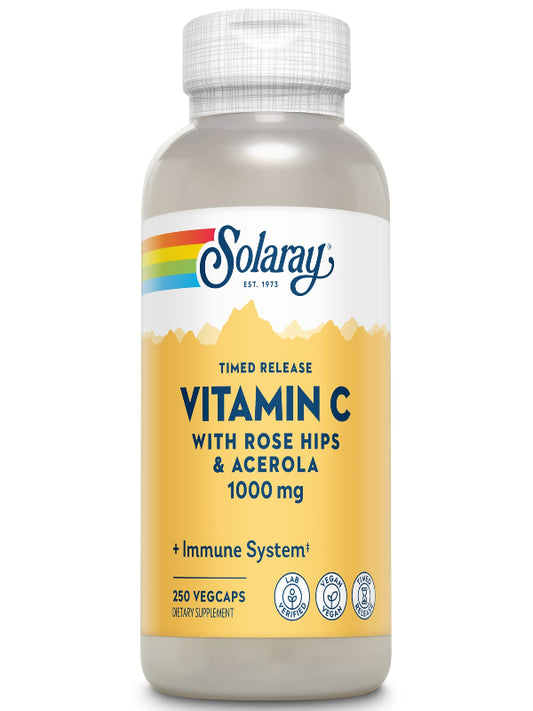 SOLARAY Vitamin C 1000mg Timed Release Capsules with Rose HIPS & Acerola Bioflavonoids, Two-Stage for High Absorption & All Day Immune Function Support, 60 Day Guarantee, 275 Servings, 275 VegCaps Nirvana Guru