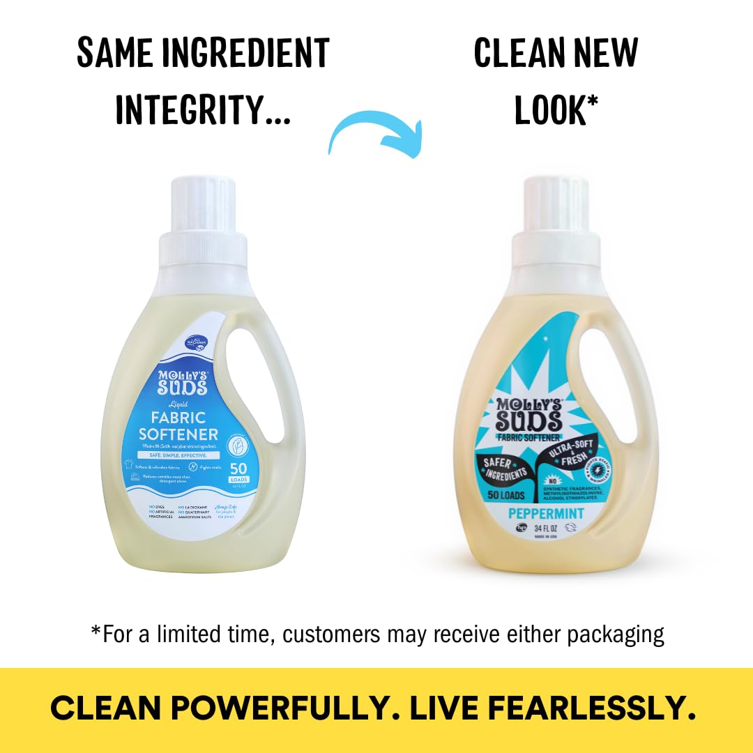 Molly’s Suds Fabric Softener Liquid for Sensitive Skin | Vinegar-Powered, Infused with Essential Oils | Fights Static, Reduces Wrinkles, Deodorizes | Peppermint, 50 Loads Nirvana Guru