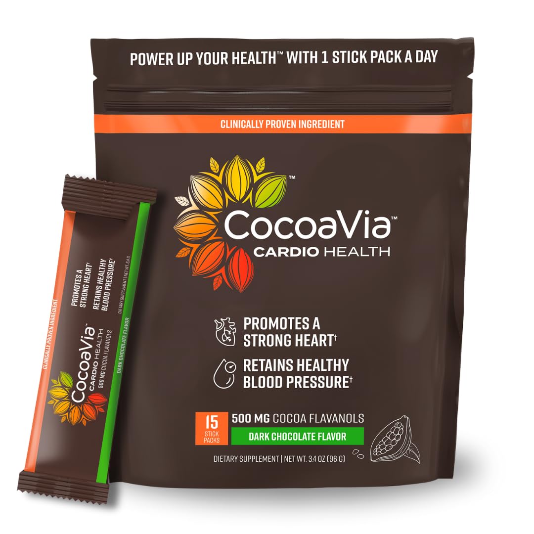 CocoaVia Cardio Health Cocoa Powder, 30 Servings, 500mg Cocoa Flavanols, Support Heart Health, Boost Nitric Oxide, Improve Circulation, Energy, Preworkout, Vegan, Dark Chocolate Cacao Nirvana Guru
