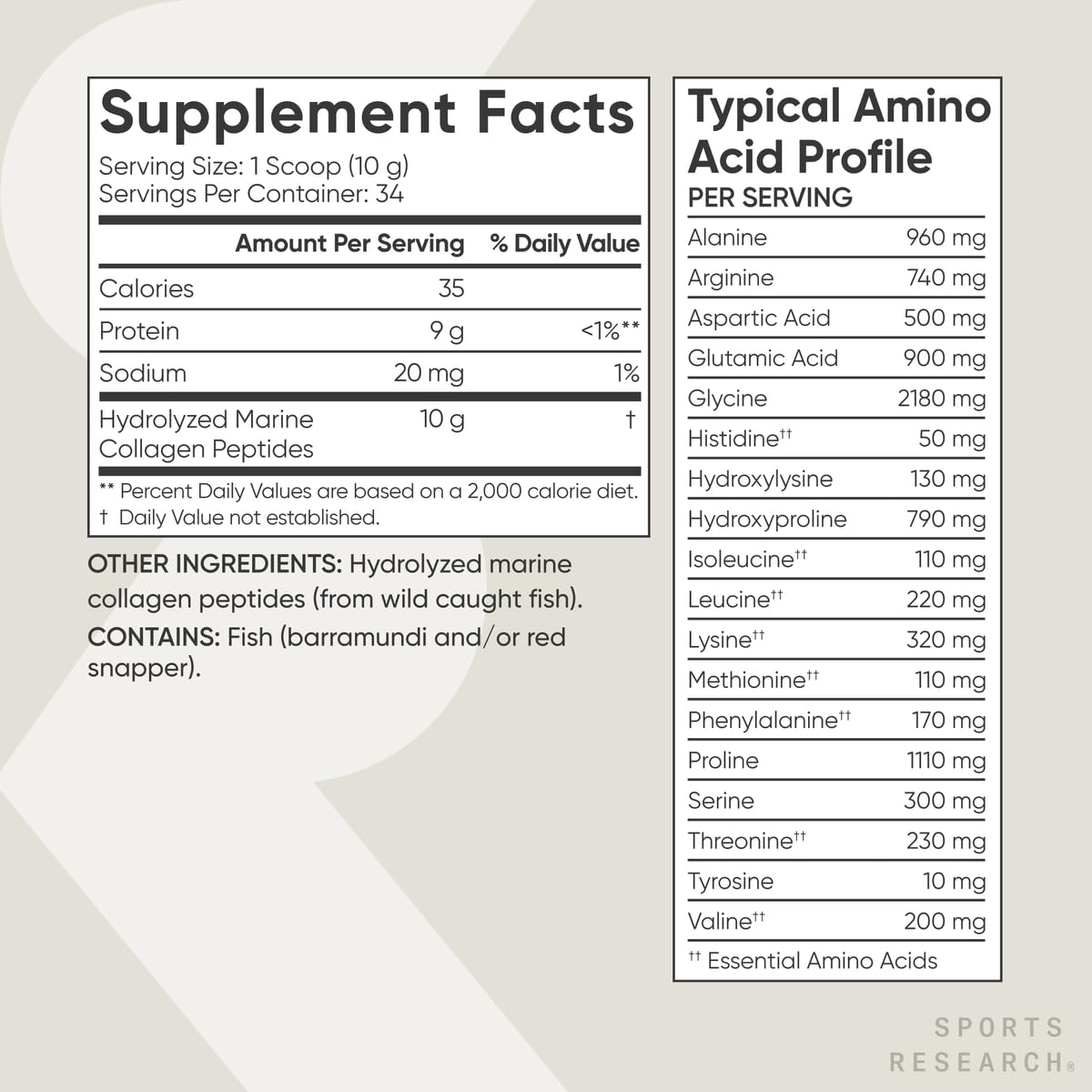 Sports Research Marine Collagen Peptides Powder - Sourced from Wild-Caught Fish, Pescatarian Friendly, Keto Certified & Non-GMO Verified - Easy to Mix in Water or Juice! (34 Servings) - Nirvana Guru