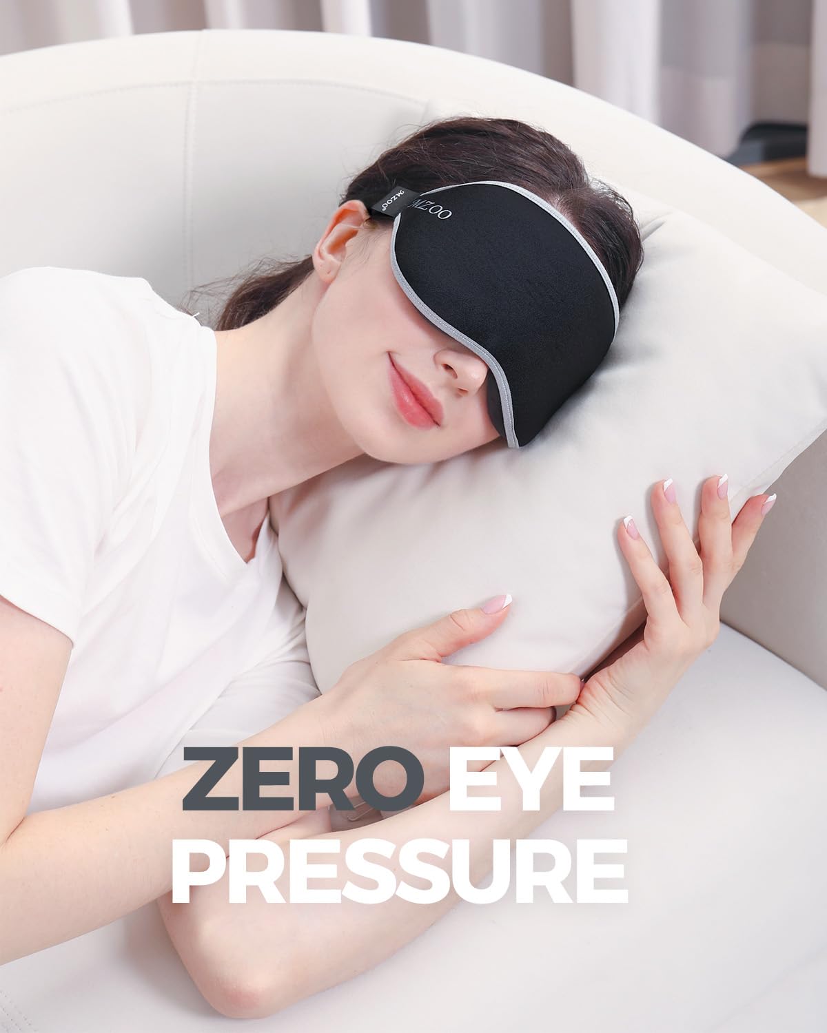 MZOO Sleep Eye Mask for Side Sleeper Men Women, Zero Eye Pressure 3D Sleeping Mask, Light Blocking Patented Design Night Blindfold, Soft Eye Shade Cover for Travel, Black