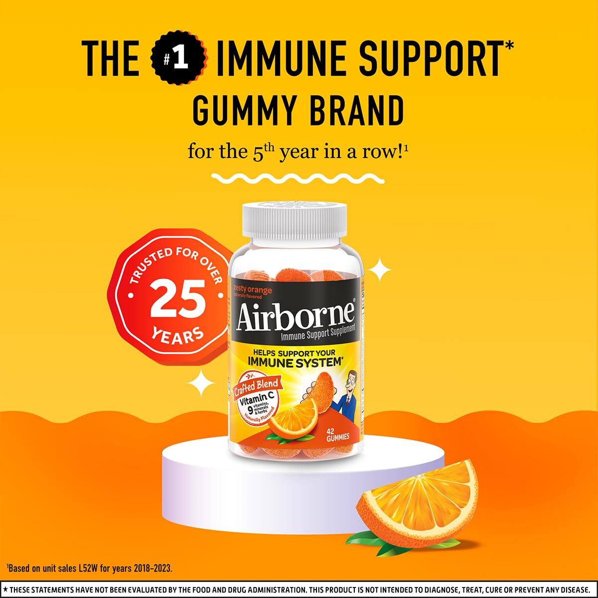 Airborne 750mg Vitamin C Immune Support Supplement Gummies for Adults, Zesty Orange Flavor, Gluten Free Crafted Blend with Powerful Antioxidants Vitamins C & E, 42 Gummies (2 Pack) Nirvana Guru