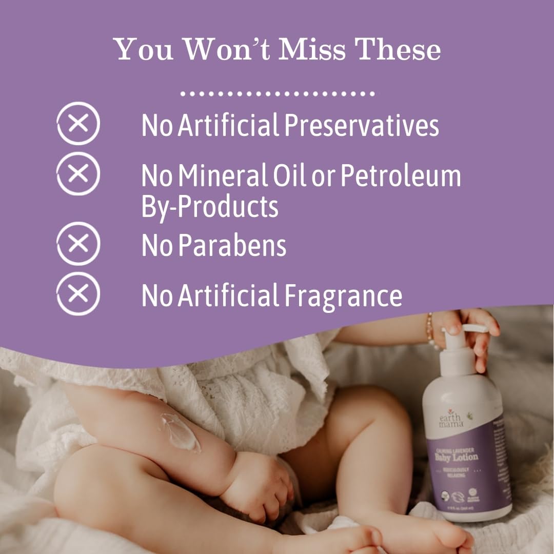 Earth Mama Calming Lavender Baby Lotion for Dry Skin, Calendula Cream for Newborn Skin Care, Organic Moisturizer for Children with Aloe Juice, Rooibos, & Shea Butter, Lavender Lotion, 8 Fl Oz Nirvana Guru