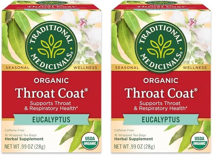 Traditional Medicinals Tea, Organic Throat Coat Eucalyptus, Throat and Respiratory Support, 16 Tea Bags - Nirvana Guru