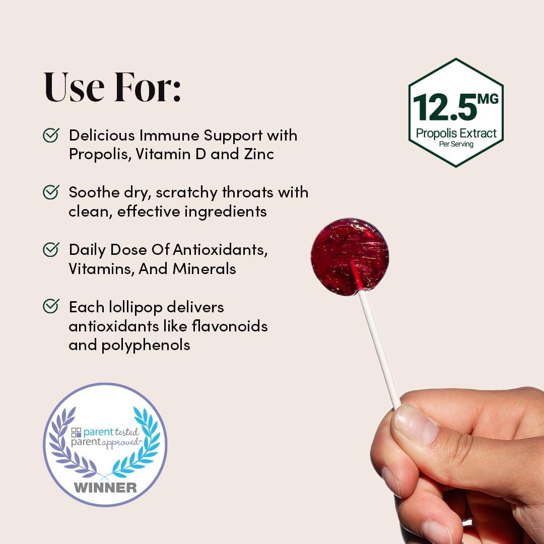 Kids Throat Soothing Lollipops by Beekeeper's Naturals - Doctor Formulated Immune Support, Vitamin D & Honey, Under 2g Sugar, Clean Ingredients,15 ct Nirvana Guru