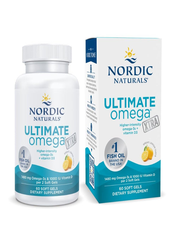 Nordic Naturals Ultimate Omega Xtra, Lemon Flavor - 60 Soft Gels - 1480 mg Omega-3 + 1000 IU Vitamin D3 - EPA & DHA - Brain, Heart, & Immune Health - 30 Servings - Nirvana Guru