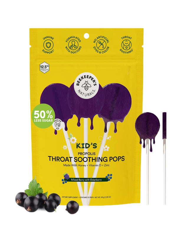 Kids Throat Soothing Lollipops by Beekeeper's Naturals - Doctor Formulated Immune Support, Vitamin D & Honey, Under 2g Sugar, Clean Ingredients,15 ct Nirvana Guru