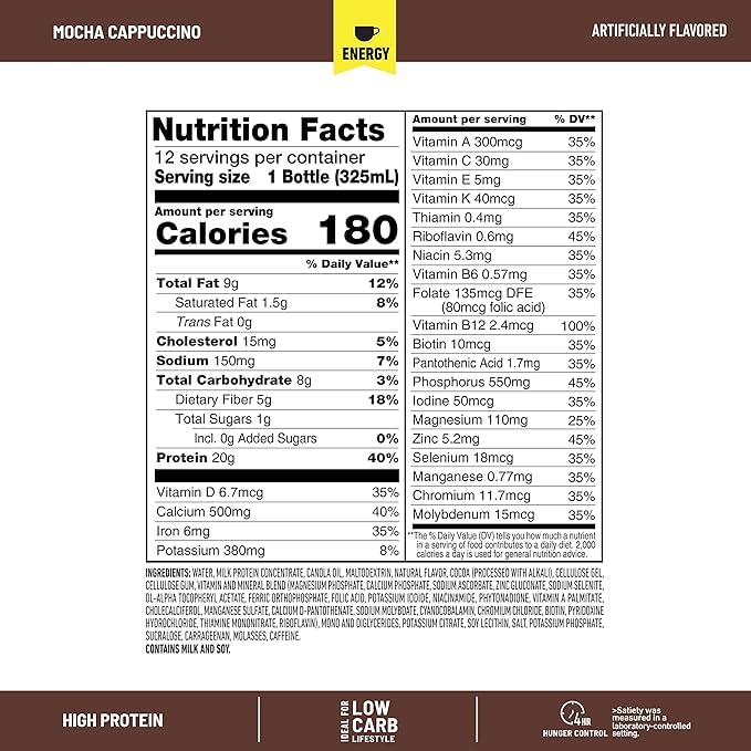 SlimFast Protein Shake with Caffeine, Caramel Macchiato- 20g Protein, Meal Replacement Shakes, High Protein with Low Carb and Low Sugar, 24 Vitamins and Minerals, 12 Count (Pack of 1)