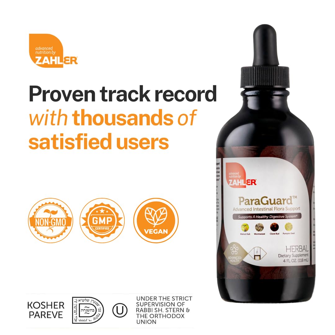 Zahler - ParaGuard Liquid Drops - Gut Health Supplement - Formula has Wormwood, Garlic Bulb, Pumpkin Seed, Clove & More - Natural Support for Humans - Certified Kosher (4 Oz) (4 oz., Drop) - Nirvana Guru