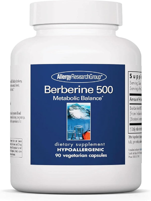 Allergy Research Group Berberine 500mg Supplement - Multi-Faceted Metabolic Support, Supports Healthy Cholesterol, Indian Barberry Root, Hypoallergenic, Vegetarian Capsules - 90 Count Nirvana Guru