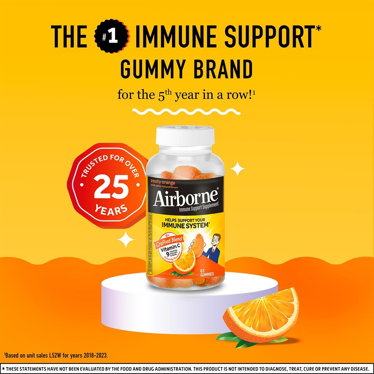 Airborne 750mg Vitamin C Immune Support Supplement Gummies for Adults, Zesty Orange Flavor, Gluten Free Crafted Blend with Powerful Antioxidants Vitamins A C & E, 63 Gummies (6 Pack) Nirvana Guru