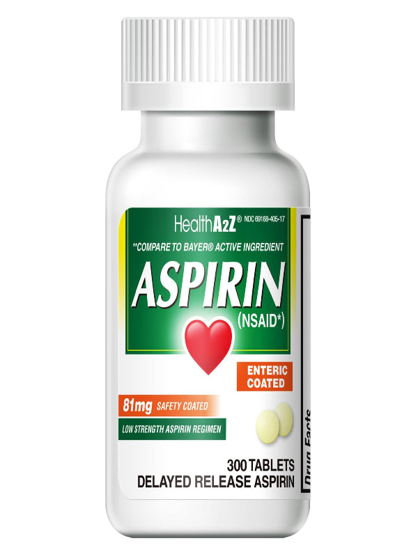 HealthA2Z® Aspirin 81 mg | Low Strength | Enteric Coated | Pain Relief | Reduces Minor Aches Muscle Pain & Cramps | Fever Reducer | Reduces Headache (365 Counts)
