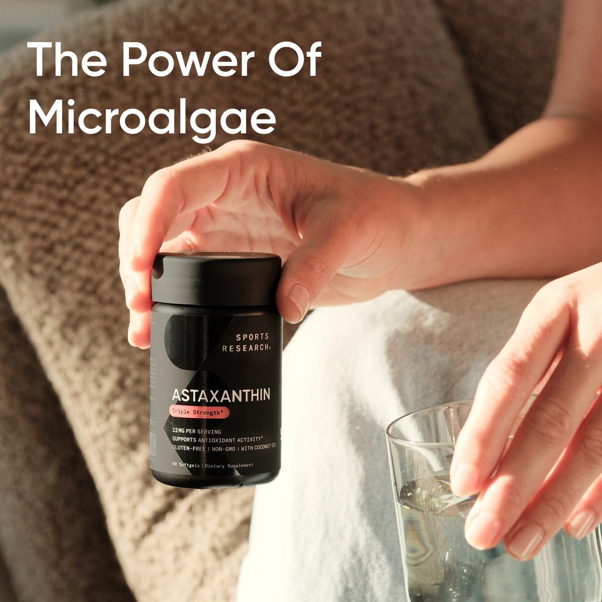 Sports Research Triple Strength Astaxanthin 12mg with Organic Coconut Oil - Antioxidant Supplement, Non-GMO Verified & Gluten Free - 60 Softgels - Nirvana Guru