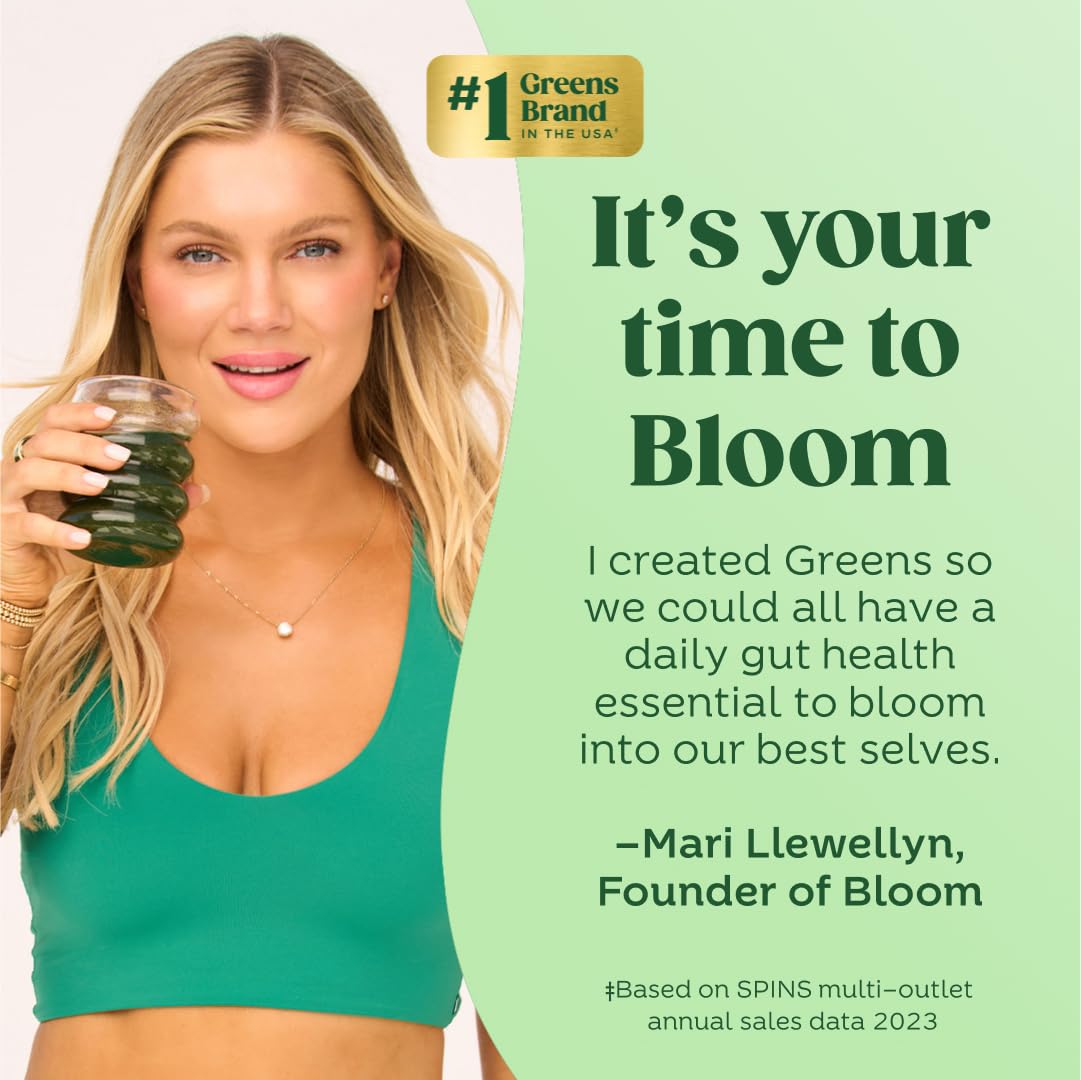 Bloom Nutrition Greens and Superfoods Powder for Digestive Health, Greens Powder, Digestive Enzymes, Probiotics, Spirulina, Chlorella for Bloating & Gut Support, Green Juice, 30 SVG, Strawberry Kiwi