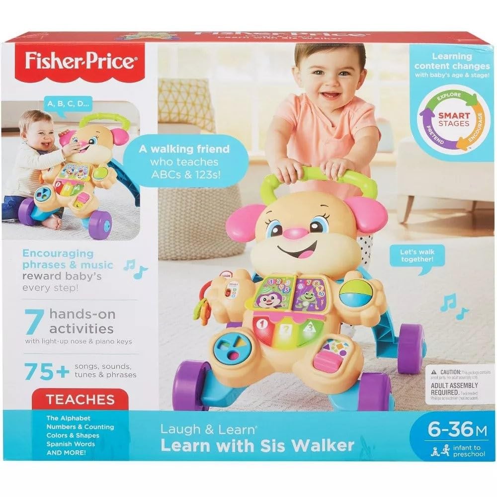 Fisher-Price Baby Toy Laugh & Learn Smart Stages Sis Walker with Educational Music Lights & Activities for Infants Ages 6+ Months Nirvana Guru