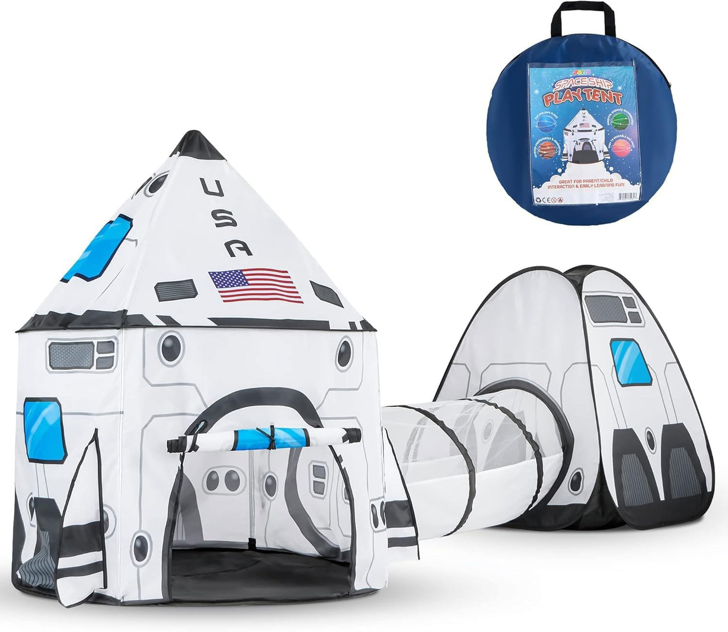 JOYIN White Rocket Ship Pop up Play Tent with Tunnel and Playhouse Kids Indoor Outdoor Spaceship Tent Set Nirvana Guru