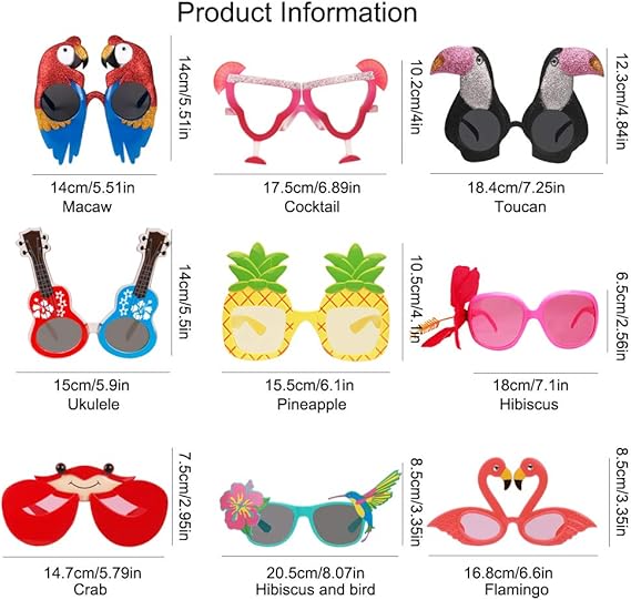 Ocean Line Luau Party Sunglasses - 9 Pairs Funny Hawaiian Glasses, Tropical Fancy Dress Props, Fun Summer Kids Party Favors, Beach Themed Party Supplies Decoration nirvanaguru