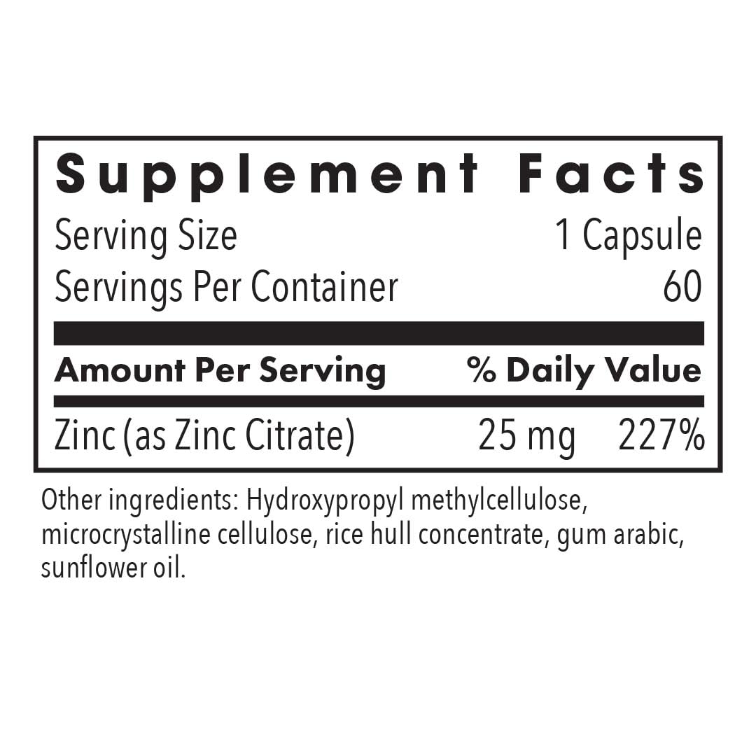 Allergy Research Group Zinc Citrate Supplement - Zinc for Men & Women, Immune Support, Pure, Well-Absorbed, Well-Tolerated, Trace Mineral, 50mg Vegetarian Capsules - 60 Count Nirvana Guru