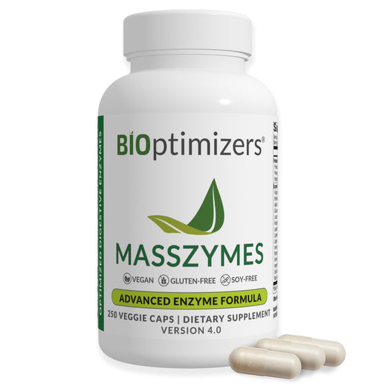 BiOptimizers MassZymes - Complete Digestive Enzymes Supplement for Gut Health - Bloating Relief for Men and Women - Lipase Amylase Bromelain Digestive Enzymes (250 Capsules) Nirvana Guru