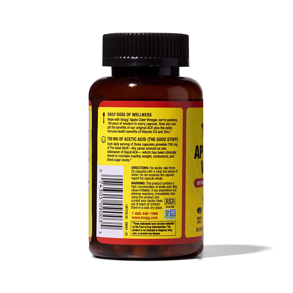 Bragg Apple Cider Vinegar Capsules with Vitamin D and Zinc - 90 Capsules - Supports The Immune System - Nirvana Guru