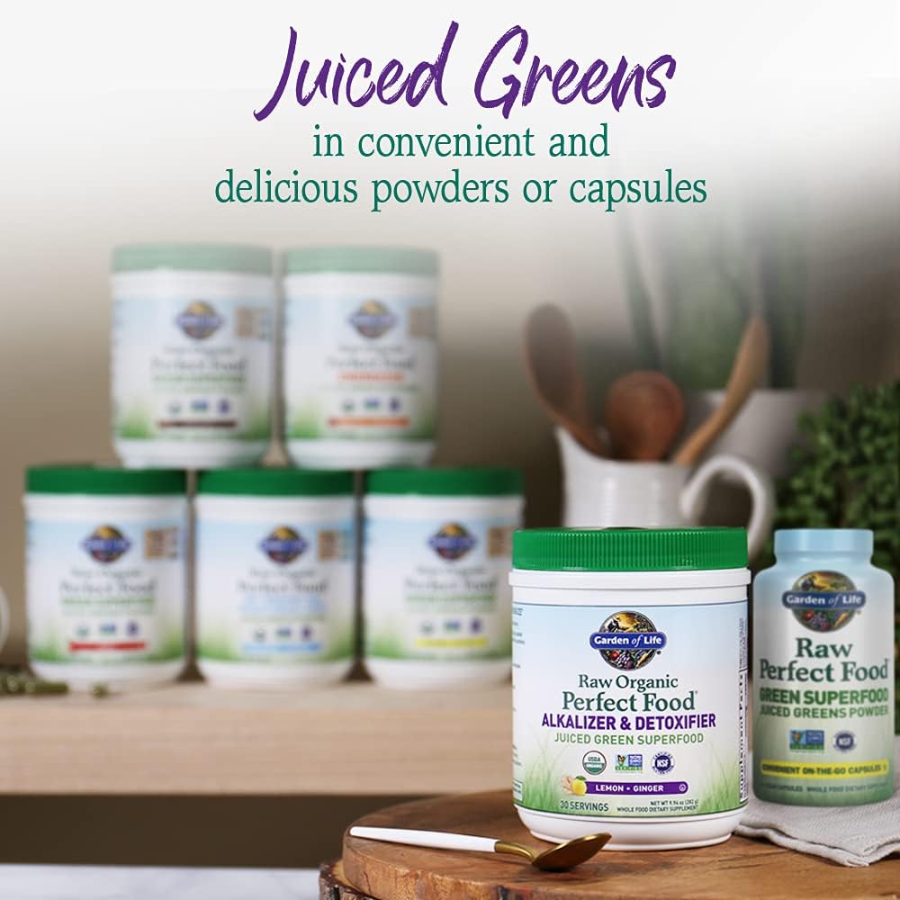 Garden of Life Raw Organic Perfect Food Alkalizer & Detoxifier Juiced Greens Superfood Powder - Lemon Ginger, 30 Servings - Non-GMO, Gluten Free Whole Food Dietary Supplement, Plus Probiotics - Nirvana Guru
