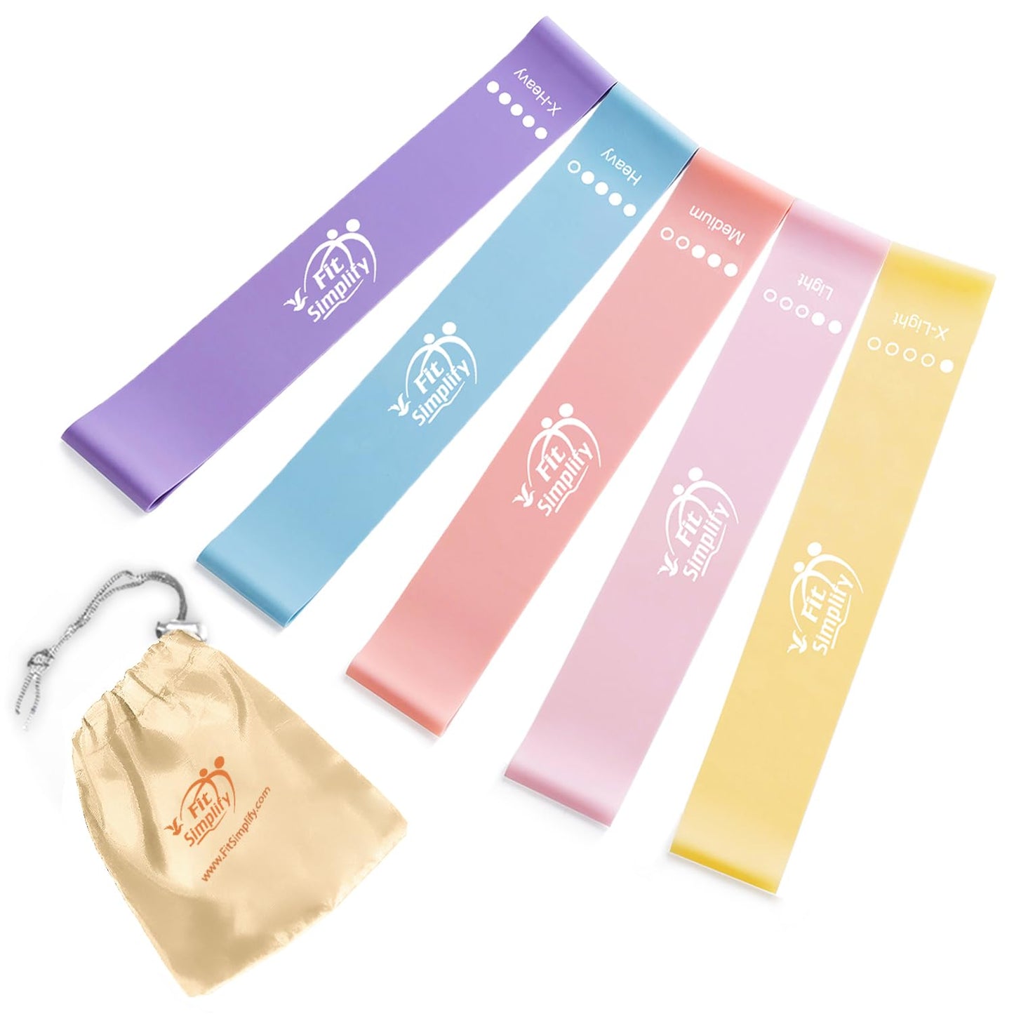 Fit Simplify Resistance Loop Exercise Bands with Instruction Guide and Carry Bag, Set of 5 Nirvana Guru