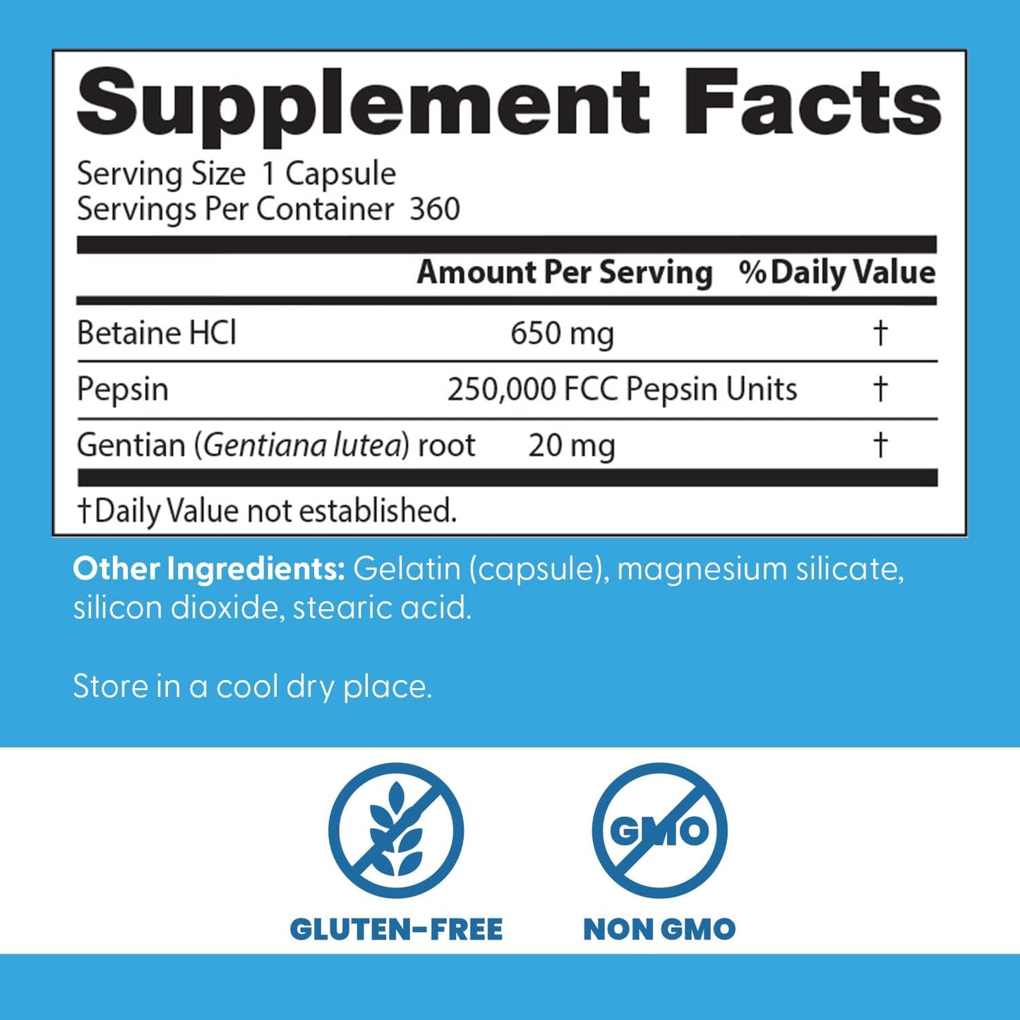Doctor's Best Betaine HCI Pepsin & Gentian Bitters, Digestive Enzymes for Protein Breakdown & Absorption, Non-GMO, Gluten Free, 360 Count (Pack of 1) - Nirvana Guru