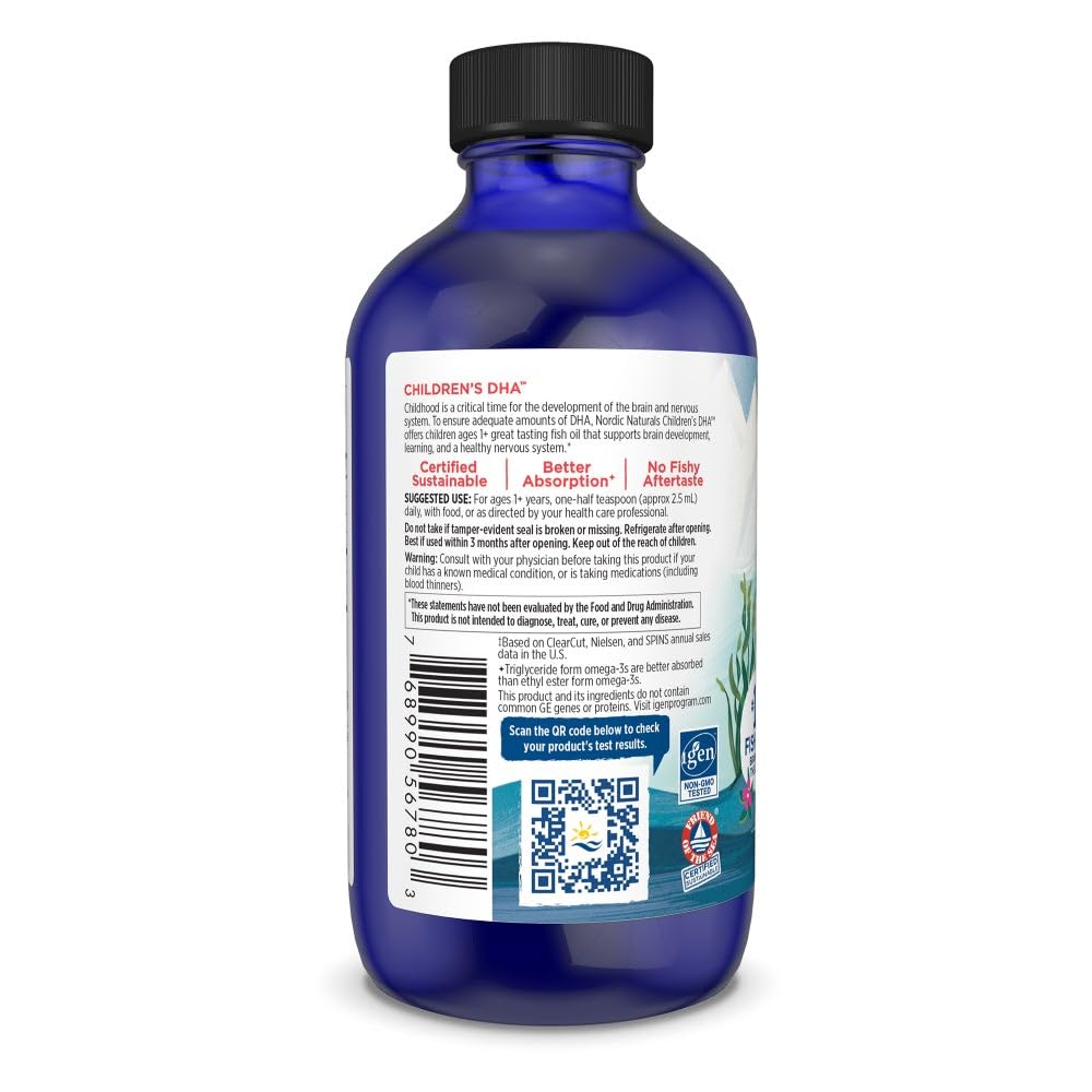 Nordic Naturals Children’s DHA, Strawberry - 16 oz for Kids - 530 mg Omega-3 with EPA & DHA - Brain Development & Function - Non-GMO - 192 Servings - Nirvana Guru