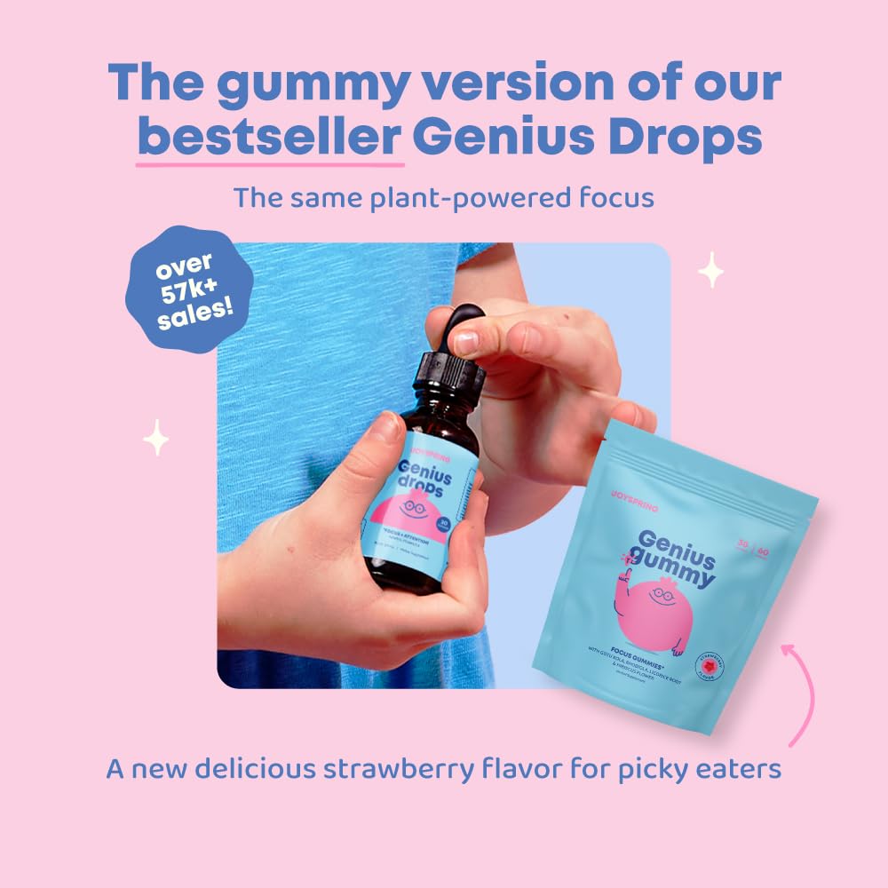 JoySpring Genius Drops for Kids | Clinically Proven Focus Supplement | Liquid Herbal Focus Supplement with Ginkgo Biloba for Kids (1 fl oz) 30 Servings Nirvana Guru