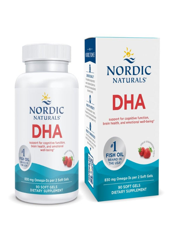 Nordic Naturals DHA, Strawberry - 90 Soft Gels - 830 mg Omega-3 - High-Intensity DHA Formula for Brain & Nervous System Support - Non-GMO - 45 Servings - Nirvana Guru